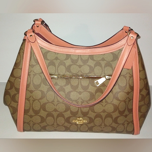 BRAND NEW~Spacious COACH Signature Canvas "KRISTY" 3 Section Shoulder/Satchel - Picture 6 of 16